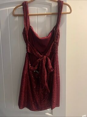 Lucy in the Sky Burgundy Sequin Cowl-Back Mini Dress